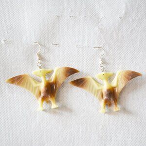 Beige Pterodactyl Dinosaur Earrings